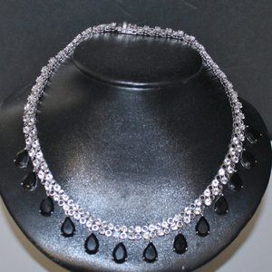 New Outstanding 925 Silver CZ Onyx Tennis Dramatic Statement Necklace